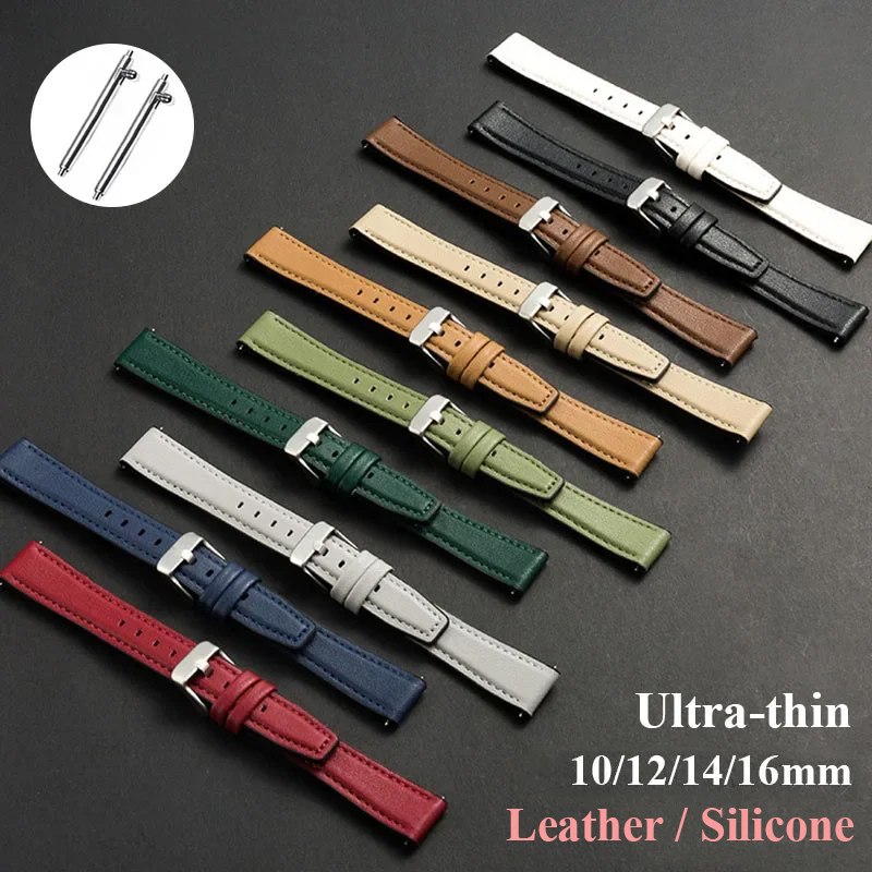 Leather Strap Quick Release - Ultradünnes Leder-Uhrenarmband, Silikon-Armband, weiches Lederarmband, Schnellverschluss,